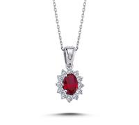 Ovaler Rubin Diamanten Entourage Vintage Style Halskette in 14 Karat Weißgold