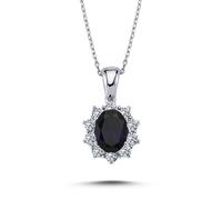 Ovaler Saphir Diamanten Entourage Vintage Style Halskette in 14 Karat 585?er Weißgold
