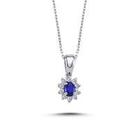 Ovaler Saphir Entourage Halskette Diamanten 14 Karat Weißgold