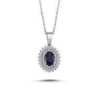 Ovaler Saphir Entourage Halskette Diamanten 14 Karat Weißgold