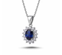 Ovaler Saphir Entourage Halskette Diamanten 14 Karat Weißgold