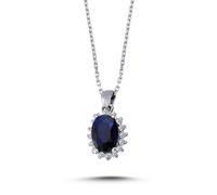 Ovaler Saphir Entourage Halskette Diamanten 14 Karat Weißgold