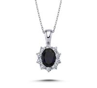 Ovaler Saphir Entourage Halskette Diamanten 585'er Weißgold