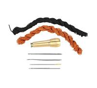 OVAQUIXI Nähahlen-Set, Konischer Schaft, 4 Haken-Nadeln, 2 Fäden, 18m, Schwarz-braune Kordel, Edelstahlnadeln, Austauschbar mit Nadelersatz, für Leder-, und Taschenreparatur