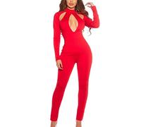 Overall ärmellos oder langarm mit Cut-Outs * S-L * Jumpsuit Hosenanzug Bodysuit Damen (OV19416 900195 rot M)