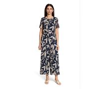 Overall BETTY & CO "Damen mit Plissee", Damen, Gr. 42, Normalgrößen, dunkelblau, nature, Obermaterial: 100% Polyester; Futter: 100% Polyester, figurumspielend lang, V-Ausschnitt, Overalls Overall (579