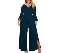 Overall Damen Elegant Festlich Glitzer: Jumpsuit Damen Elegant Für Hochzeit Pailletten-Jumpsuits Große Größen Festlicher Hosenanzug Hochzeit Gast Playsuits Lang Weites Bein Sommerhose Mit Schlitz
