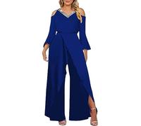 Overall Damen Elegant Festlich Glitzer: Jumpsuit Damen Elegant Für Hochzeit Pailletten-Jumpsuits Große Größen Festlicher Hosenanzug Hochzeit Gast Playsuits Lang Weites Bein Sommerhose Mit Schlitz