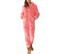 Overall Damen Kuschelig Winter Elegant Hochzeit Langarm Jumpsuit Schlafanzug Warm Fleece Große Größe Pyjama Einteiler Teddyfleece Onesie Schwarz Kuscheljumpsuit Frauen Anzug Flauschig