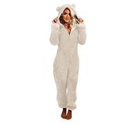 Overall Damen Kuschelig Winter Elegant Hochzeit Langarm Jumpsuit Schlafanzug Warm Fleece Große Größe Pyjama Einteiler Teddyfleece Onesie Schwarz Kuscheljumpsuit Frauen Anzug Flauschig