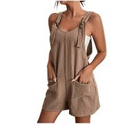 Overall Damen Sommer Kurz Jumpsuit Baumwolle Leinen Latzhosen Lässiger Ärmellos Trägerhose Elegant Leicht Einteiler Shorts Einfarbig Mode Arbeitshose mit Taschen Playsuit Sport Romper Blitzangebote