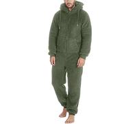 Overall Herren Winter Warm Jumpsuit Flauschig Schlafanzug Teddy Fleece Einteiler Onesie Kuschelig Weich Ganzkörperanzug Lang Einfarbig Hausanzug Mit Kapuze Plüsch Loungewear