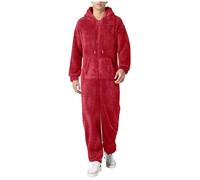 Overall Herren Winter Warm Jumpsuit Grau Flauschig Schlafanzug Teddy Fleece Einteiler Onesie Kuschelig Weich Ganzkörperanzug Lang Einfarbig Hausanzug Mit Kapuze Plüsch Herrenschlafanzug Schwarz L 4XL