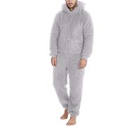 Overall Herren Winter Warm Jumpsuit Grau Flauschig Schlafanzug Teddy Fleece Einteiler Onesie Kuschelig Weich Ganzkörperanzug Lang Einfarbig Hausanzug Mit Kapuze Plüsch Herrenschlafanzug Schwarz L 4XL