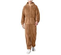 Overall Herren Winter Warm Jumpsuit Grau Flauschig Schlafanzug Teddy Fleece Einteiler Onesie Kuschelig Weich Ganzkörperanzug Lang Einfarbig Hausanzug Mit Kapuze Plüsch Herrenschlafanzug Schwarz L 4XL