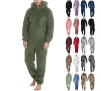 Overall Herren Winter Warm Jumpsuit Grau Flauschig Schlafanzug Teddy Fleece Einteiler Onesie Kuschelig Weich Ganzkörperanzug Lang Einfarbig Hausanzug Mit Kapuze Plüsch Herrenschlafanzug Schwarz L 4XL