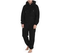 Overall Herren Winter Warm Jumpsuit Grau Flauschig Schlafanzug Teddy Fleece Einteiler Onesie Kuschelig Weich Ganzkörperanzug Lang Einfarbig Hausanzug Mit Kapuze Plüsch Herrenschlafanzug Schwarz L 4XL
