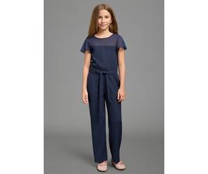 Overall KIDSWORLD "Festlicher Jumpsuit mit Chiffon-Ärmeln", Mädchen, Gr. 176, N-Gr, blau (marine), Crêpe;Chiffon, Obermaterial: 98% Polyester, 2% Elasthan. Meshfutter: 100% Polyester, unifarben, Basic