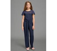 Overall KIDSWORLD "Festlicher Jumpsuit mit Chiffon-Ärmeln", Mädchen, Gr. 182, N-Gr, blau (marine), Crêpe;Chiffon, Obermaterial: 98% Polyester, 2% Elasthan. Meshfutter: 100% Polyester, unifarben, Basic