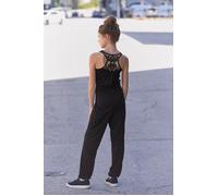 Overall KIDSWORLD "Jumpsuit mit aufwendigen Details", Mädchen, Gr. 146, N-Gr, schwarz, Jersey, Obermaterial: 100% Viskose. Spitze: 100% Baumwolle, unifarben, weit lang, Rundhals, Overalls Overall, mit