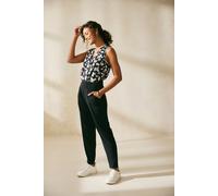 Overall LASCANA, Damen, Gr. 34, N-Gr, schwarz-weiß (schwarz, beige, bedruckt), Crêpe, Obermaterial: 95% Polyester, 5% Elasthan, bedruckt, figurumspielend 7/8-Länge, V-Ausschnitt, Overalls Overall, mit