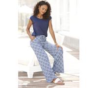 Overall LASCANA, Damen, Gr. 38, N-Gr, blau (blau bedruckt), Jersey, Obermaterial: 100% Viskose, bedruckt, figurumspielend lang, Rundhals, Overalls Overall, mit weitem Bein und Taschen, sommerlicher Ju