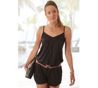 Overall LASCANA, Damen, Gr. 38, N-Gr, schwarz, Jersey, Obermaterial: 95% Viskose, 5% Elasthan, unifarben, figurumspielend kurz, V-Ausschnitt, Overalls Overall, mit Flechtdetail, sommerlicher Jumpsuit 