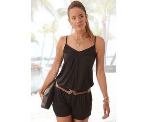 Overall LASCANA, Damen, Gr. 40, N-Gr, schwarz, Jersey, Obermaterial: 95% Viskose, 5% Elasthan, unifarben, figurumspielend kurz, V-Ausschnitt, Overalls Overall, mit Flechtdetail, sommerlicher Jumpsuit 