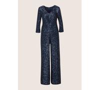 Overall MADELEINE "Jumpsuit Eleganter Pailletten-Einteiler", Damen, Gr. 34, N-Gr, blau (dunkelblau), Obermaterial: 100% Polyester PES., Modern, figurbetont, V-Ausschnitt, Overalls Overall, Funkelnde P