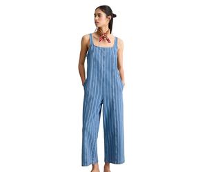 Overall MARC O'POLO DENIM "aus reiner Bio-Baumwolle", Damen, Gr. XXS, Normalgrößen, blau (medium blau), Obermaterial: 100% Baumwolle, gestreift, relaxed fit, Rundhals, Overalls Overall (85274960-XXS)