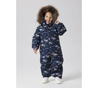 Overall NAME IT "NMMSNOW10 SUIT AOP FO NOOS", Jungen, Gr. 128, N-Gr, schwarz sapphire aop:dino earth, Fleece, Obermaterial: 100% Polyester, bedruckt, regular fit, Overalls Overall (17912739-128)