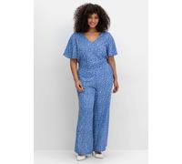Jumpsuit SHEEGO BY JOE BROWNS "Große Größen", Damen, Gr. 58, Normalgrößen, blau (blau gemustert), Obermaterial: 100% Viskose (LENZING ECOVERO), gemustert, feminin, figurumspielend lang, V-Ausschnitt,