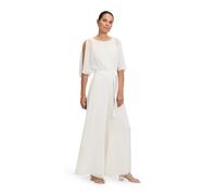 Overall VERA MONT "Vera Mont Jumpsuit mit Bindegürtel", Damen, Gr. 44, Normalgrößen, weiß (rohweiß), Chiffon, Obermaterial: 100% Polyester. Futter: 100% Polyester., elegant, ausgestellt, Rundhals, Kur