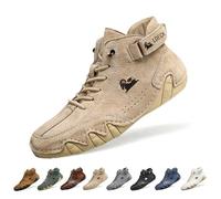 Overhil1s Men's Handmade Suede High Boots, Waterproof Lightweight Non-Slip Unisex Outdoor Breathable Beck Shoes for Hiking, Camping & Driving Barefoot Shoes(Khaki,39 EU)