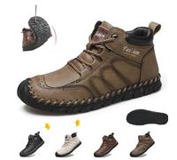 Overhil1s Umhaven Orthopädische Schuhe Herren Freizeitschuhe aus Kalbsleder Slip-on-Design Lässige Leder Fußgewölbestütze und rutschfeste Atmungsaktive Outdoor Wanderschuhe Weit Zehe(Khaki,42 EU)