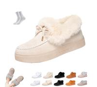 Overhil1s Winterstiefel for Damen 2026 Schneestiefel Ankle Booties Bequeme Warm Gefütterte Slipper Rutschfeste Mini Klassische Kurzstiefel Outdoor Slip-On Leichte Flache Schuhe(Off-white1,43 EU)