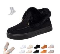 Overhil1s Winterstiefel for Damen 2026 Schneestiefel Ankle Booties Bequeme Warm Gefütterte Slipper Rutschfeste Mini Klassische Kurzstiefel Outdoor Slip-On Leichte Flache Schuhe(Schwarz,38 EU)