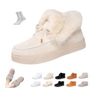 Overhil1s Winterstiefel for Damen 2026 Schneestiefel Ankle Booties Bequeme Warm Gefütterte Slipper Rutschfeste Mini Klassische Kurzstiefel Outdoor Slip-On Leichte Flache Schuhe(White 2,36 EU)