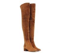 Overknee-Oberschenkelhohe Damen-Stiefel aus Wildleder mit runder Zehenpartie, langer, dehnbarer, weicher Blockabsatz, niedriger Absatz, Herbstmode-Stiefel mit seitlichem Reißverschluss,Braun,39