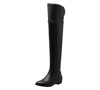 Overknee Stiefel Damen Klassische Kniehohe Zehenpartie Blockabsatz seitlichem Reißverschluss Schwarz Oberschenkel Wildleder Overknees Stiefel Plateau Chunky Heel Stretch Boots (Black, 39)