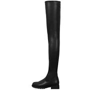 Overknee-Stiefel für Damen, Block-Winter, oberschenkelhoch, PU, oben, klobiger Absatz, flach, lang, Stretch-Stiefel, bequem, runde Zehenpartie, seitlicher Reißverschluss, elastische,Schwarz,44