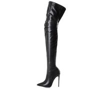 Overknee-Stiefel für Damen und Herren, High Heels, Reißverschluss, Leder, Oberschenkelhohe Stiefel, Kniehohe Stiefel, große Größe, Reißverschluss hinten, Persönlichkeitsstiefel,Schwarz,43 EU