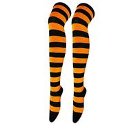 Overknee Strümpfe Damen Kniestrümpfe Bunt Ringel Baumwolle Damen Gestreifte Overknees Strümpfe Kuschelsocken Ringelstrümpfe Karneval Cosplay 80er Jahre (Orange, One Size)
