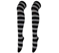 Overknee Strümpfe Damen Kniestrümpfe Bunt Ringel Baumwolle Damen Gestreifte Overknees Strümpfe Kuschelsocken Ringelstrümpfe Karneval Cosplay 80er Jahre (Dark Gray, One Size)