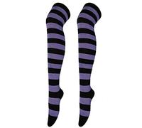 Overknee Strümpfe Damen Kniestrümpfe Bunt Ringel Baumwolle Damen Gestreifte Overknees Strümpfe Kuschelsocken Ringelstrümpfe Karneval Cosplay 80er Jahre (Purple, One Size)
