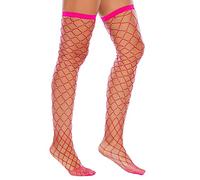 Overknee Strümpfe Damen Netzstrümpfe Fischnetz-Strumpf Knie Strumpf Netz-Stockings Damen Mesh Strümpfe Schwarz Netzstrümpfe für Frauen Sexy Knie Hohe Socken Halterlose Strümpfe (Hot Pink, One Size)