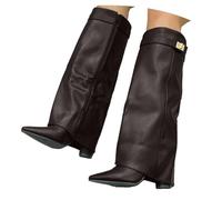 Overknees Stiefel Damen Fold Over Shark Boots - Schwarz Kniehohe Stiefel mit Absatz Blockabsatz Übergangsstiefel Mode Komfort Dressy Kniestiefel Mittelalter Schuhe Retro Damenstiefel