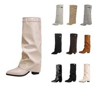 Overknees Stiefel Damen Shark Boots Schwarze Stiefe Slouchy Boots - Spitzer Zehenbereich Plateauabsatz Langschaft Knee High Boots Winter Warme Leder Mode Komfort Dressy Stiefel Kniestiefel Mittelalter
