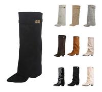 Overknees Stiefel Damen Shark Boots Schwarze Stiefe Slouchy Boots - Spitzer Zehenbereich Plateauabsatz Langschaft Knee High Boots Winter Warme Leder Mode Komfort Dressy Stiefel Kniestiefel Mittelalter