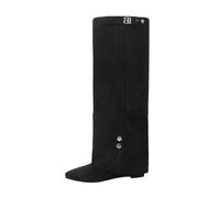 Overknees Stiefel Damen Shark Boots Slouchy Boot Spitzer Zehenbereich Plateauabsatz Langschaft Knee High Heels Leder Mode Komfort Dressy Kniestiefel Mittelalter